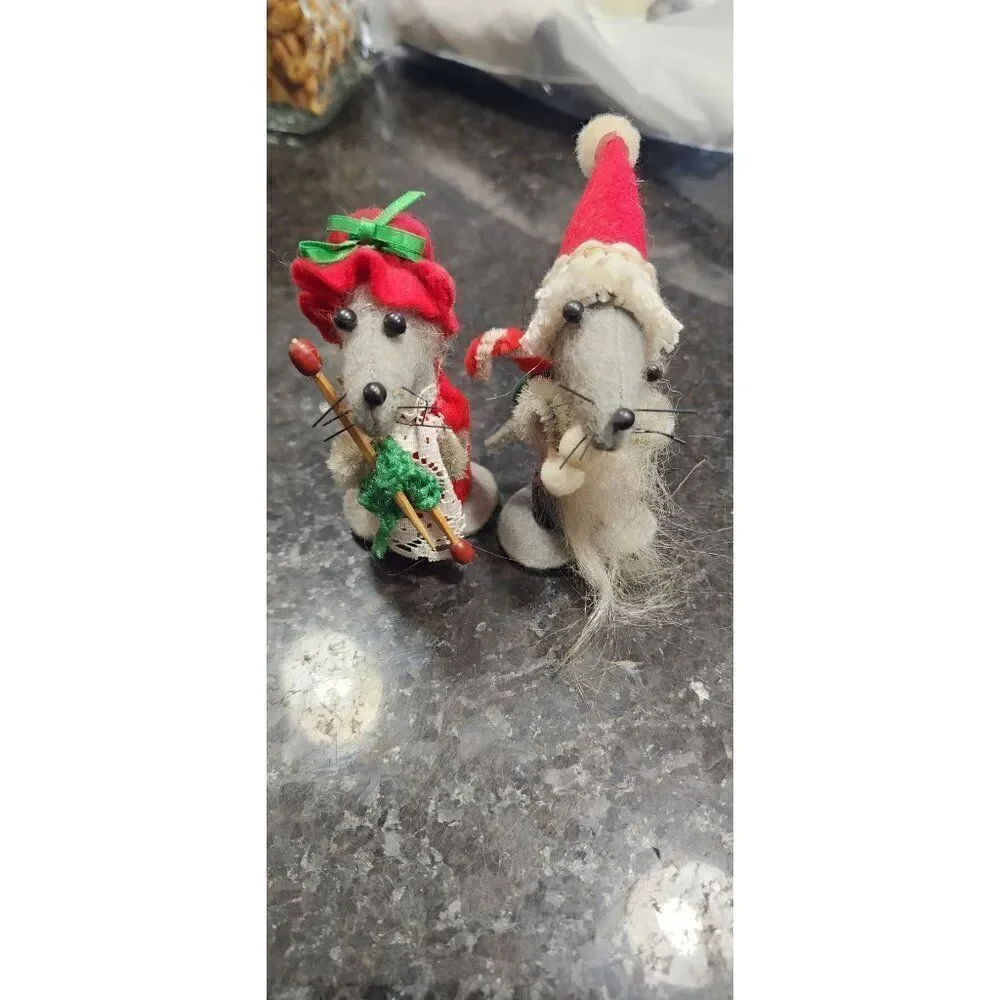 Handmade Vintage Christmas Mice, Set of 2